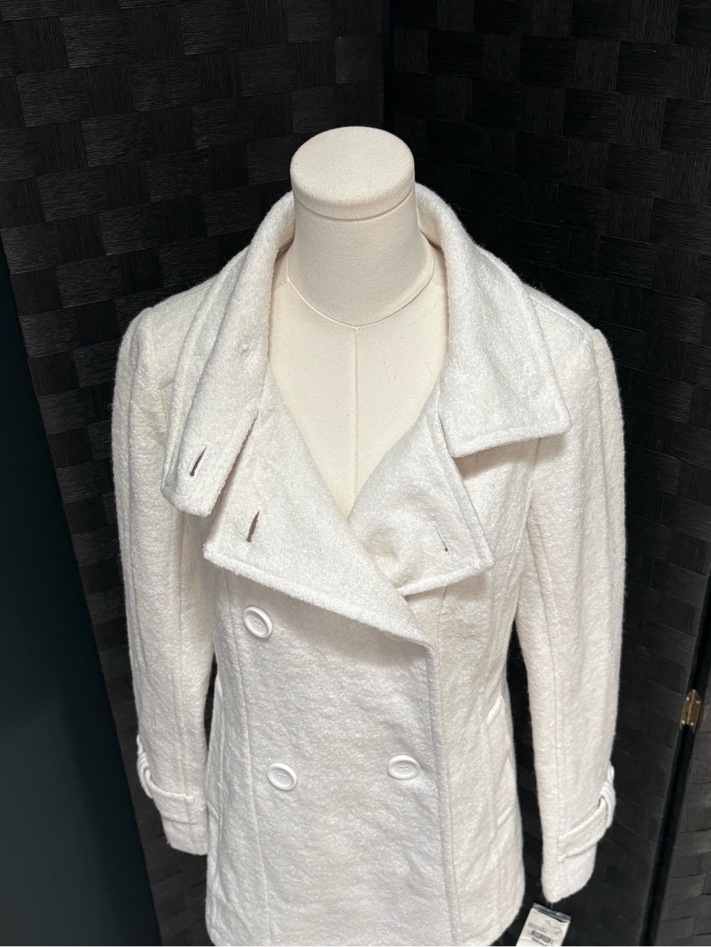 BNCI Double-Breasted Wool Blend White Peacoat Jacket - Picture 3 of 6
